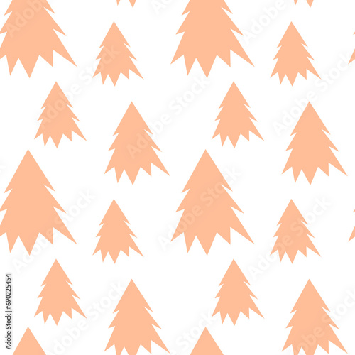 Christmas tree cutout  background. trees happy New Year seamless pattern. Winter holiday Simple pine trees in trendy color clip art. Pantone color 2024 Peach Fuzz. color of the year