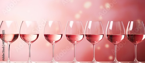 Glasses of rose wine seen during a friendly party of a celebration. Website header. Creative Banner. Copyspace image