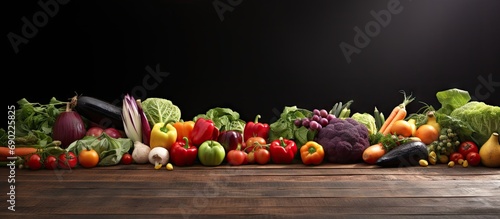 Healthy eating background studio photography of different fruits and vegetables on old wooden table. Website header. Creative Banner. Copyspace image