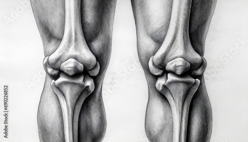 Pencil drawing reveals the complex structure of the human Knee. Generative AI photo