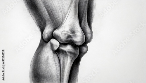 Pencil drawing reveals the complex structure of the human Knee. Generative AI photo