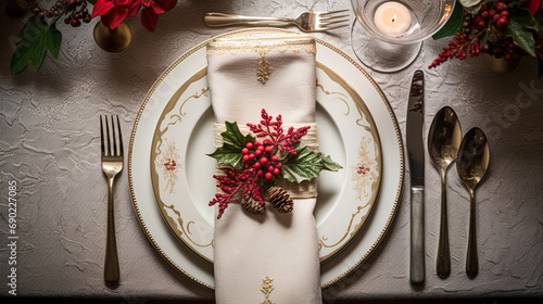 Christmas table decor, holiday tablescape and dinner table setting, formal event decoration for New Year, family celebration, English country and home styling