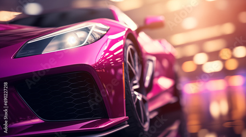  Focus sur l'avant d'une voiture de sport rose © Another vision