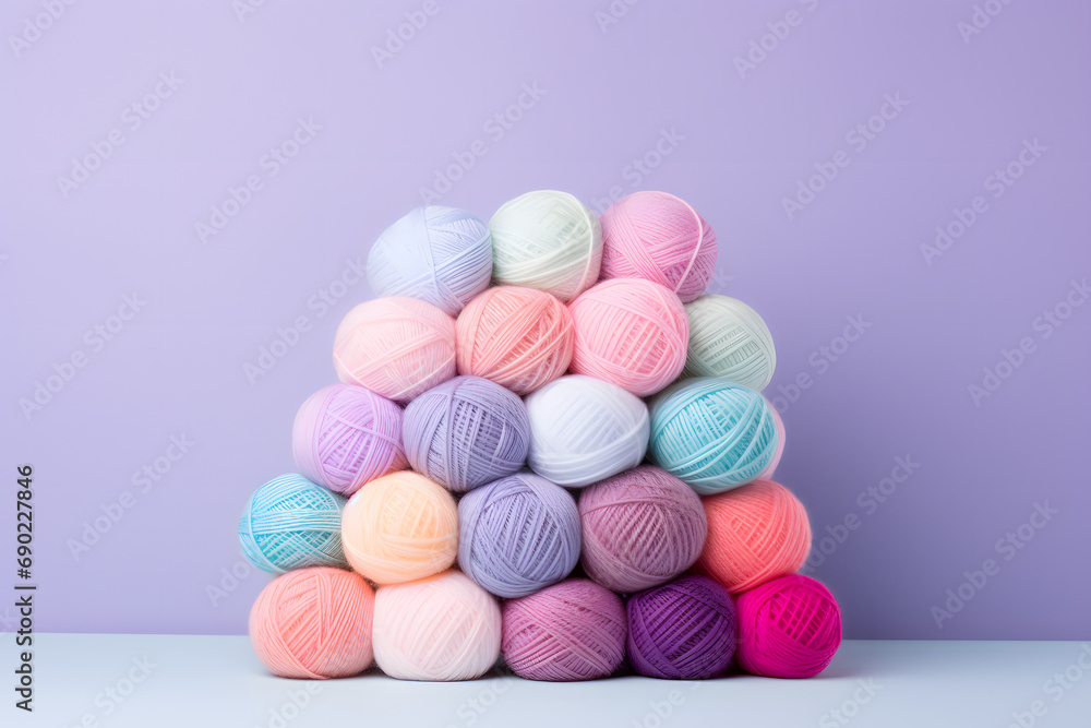 Bunch of wool balls in pastel color background Bunch of wool balls in pastel color background