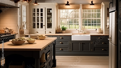 Dark kitchen decor, cottage interior design and house improvement, English in frame kitchen cabinets in a country house style