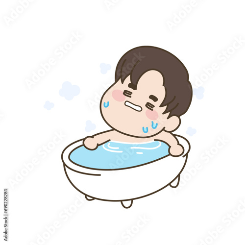 반신욕을 즐기는 태권도 소년 캐릭터