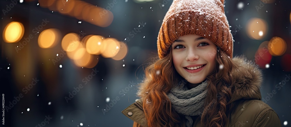 Girl with sparklers and Christmas garland at night in total darkness Smiling girl in warm clothes at night with blurry lights Holidays theme. Website header. Creative Banner. Copyspace image Girl with sparklers and Christmas garland at night in total darkness Smiling girl in warm clothes at night with blurry lights Holidays theme. Website header. Creative Banner. Copyspace image