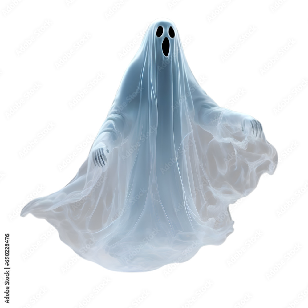 A close-up image of a ghost. A translucent scary ghost floats in the air. A close-up image of a ghost. A translucent scary ghost floats in the air.