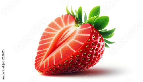 Realistic High-Resolution Strawberry Slice: Vivid Textures and Seeds on White