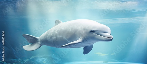 Great look at the profile of a beluga whale underwater. Website header. Creative Banner. Copyspace image © HN Works