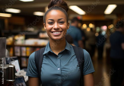 Woman  entrepreneur and portrait with cash register for management  small business or leadership. Positive  confident and proud for retail  shop and service industry with pharmacy background