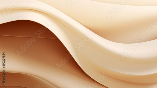 Abstract cream waves design with smooth curves and soft shadows on clean modern background. Fluid gradient motion of dynamic lines on minimal backdrop