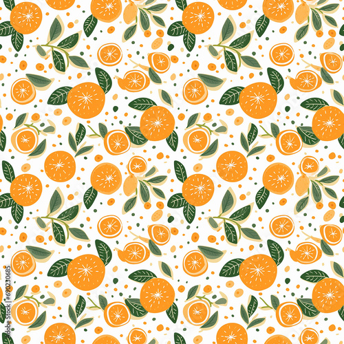 orange pattern and leaf seamless pattern background