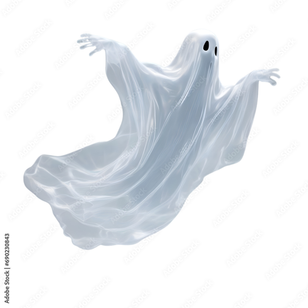 A close-up image of a ghost. A translucent scary ghost floats in the air. A close-up image of a ghost. A translucent scary ghost floats in the air.