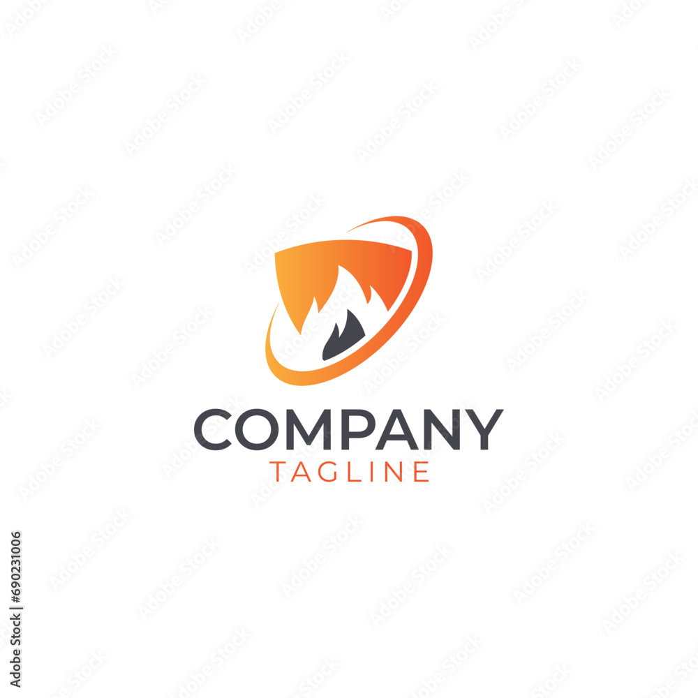 Fire shield protection logo template design vector orange and red color Fire shield protection logo template design vector orange and red color
