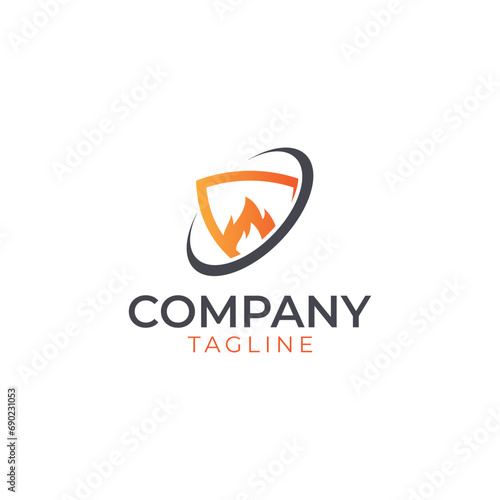 Free Download Fire shield protection logo template design vector orange and red color - GFXLoad