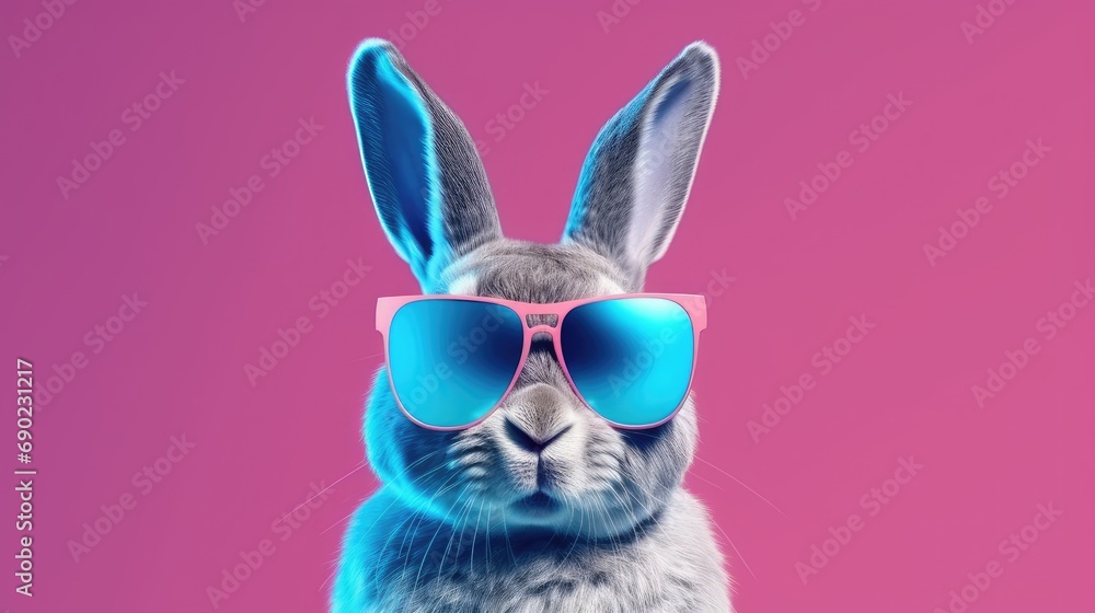 easter bunny with colorful glasses on purple background