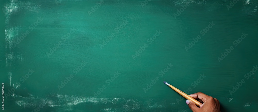 Hand holding brush erase on green chalkboard. Website header. Creative Banner. Copyspace image