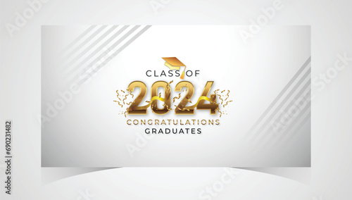 Class of 2024 Congratulations Graduates. Academic Cap and Diploma Graduation Ceremony. Vector Template for Senior Class of University, Year 2024 Banner, Party, High School or College Graduate