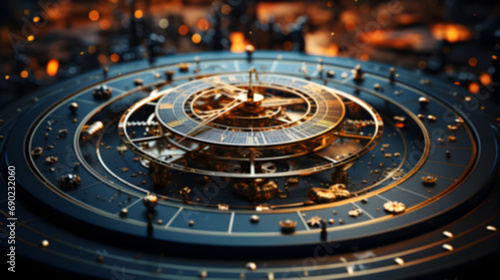 astronomical clock. clock in the night. out of focus blur image