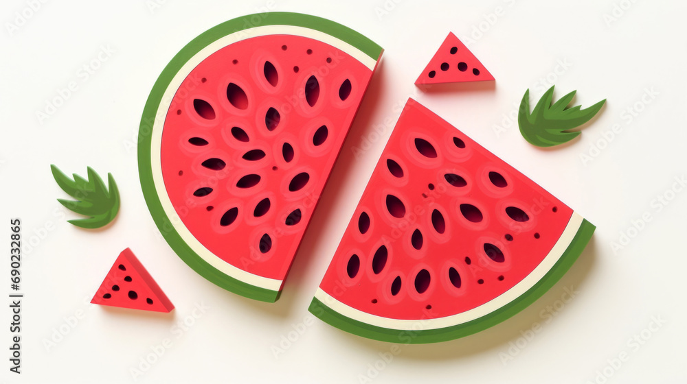 A watermelon fruit made of paper. Origami fruits. Fruits paper cut. Paper craft art Isolated on white background A watermelon fruit made of paper. Origami fruits. Fruits paper cut. Paper craft art Isolated on white background