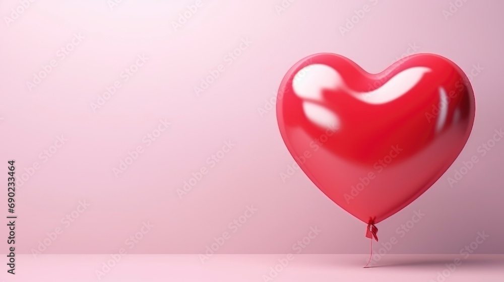 Studio setting, Large pink balloon in the shape of a heart on a pink background, empty space place for text.