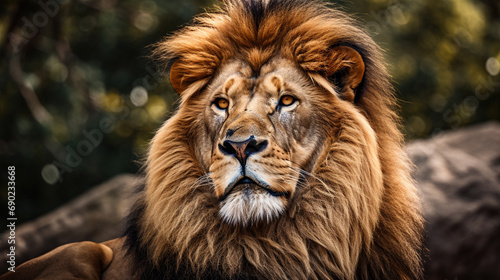 Majestic lion sitting in wild, AI Generated © Shining Pro