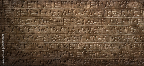 Ancient cuneiform Sumerian text. Historical background on the theme of civilizations of Assyria, Mesopotamia, Babylon, interfluve, Sumerian. Ancient archaeological background. photo