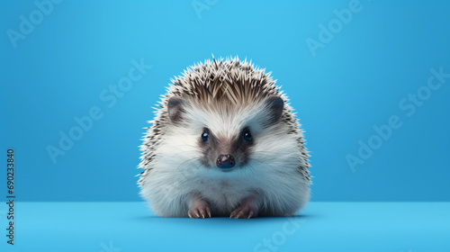 African Hedgehog is running on isolated on blue cyan background