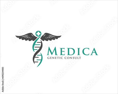 dna caduceus logo designs for medical and health service logo