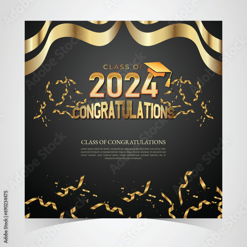 Class of 2024 Congratulations Graduates. Academic Cap and Diploma Graduation Ceremony. Vector Template for Senior Class of University, Year 2024 Banner, Party, High School or College Graduate