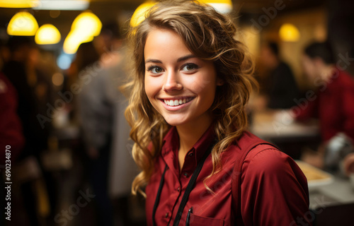 Woman  entrepreneur and portrait with cash register for management  small business or leadership. Positive  confident and proud for retail  shop and service industry with restaurant background