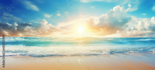 Sand With Blue Sea - Beach Summer Ocean Background With Glittering Sunlight.