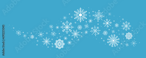 Wave snowflake swirl winter snow border ice decoration isolated. Holiday crystal curve shape design, magic ornament