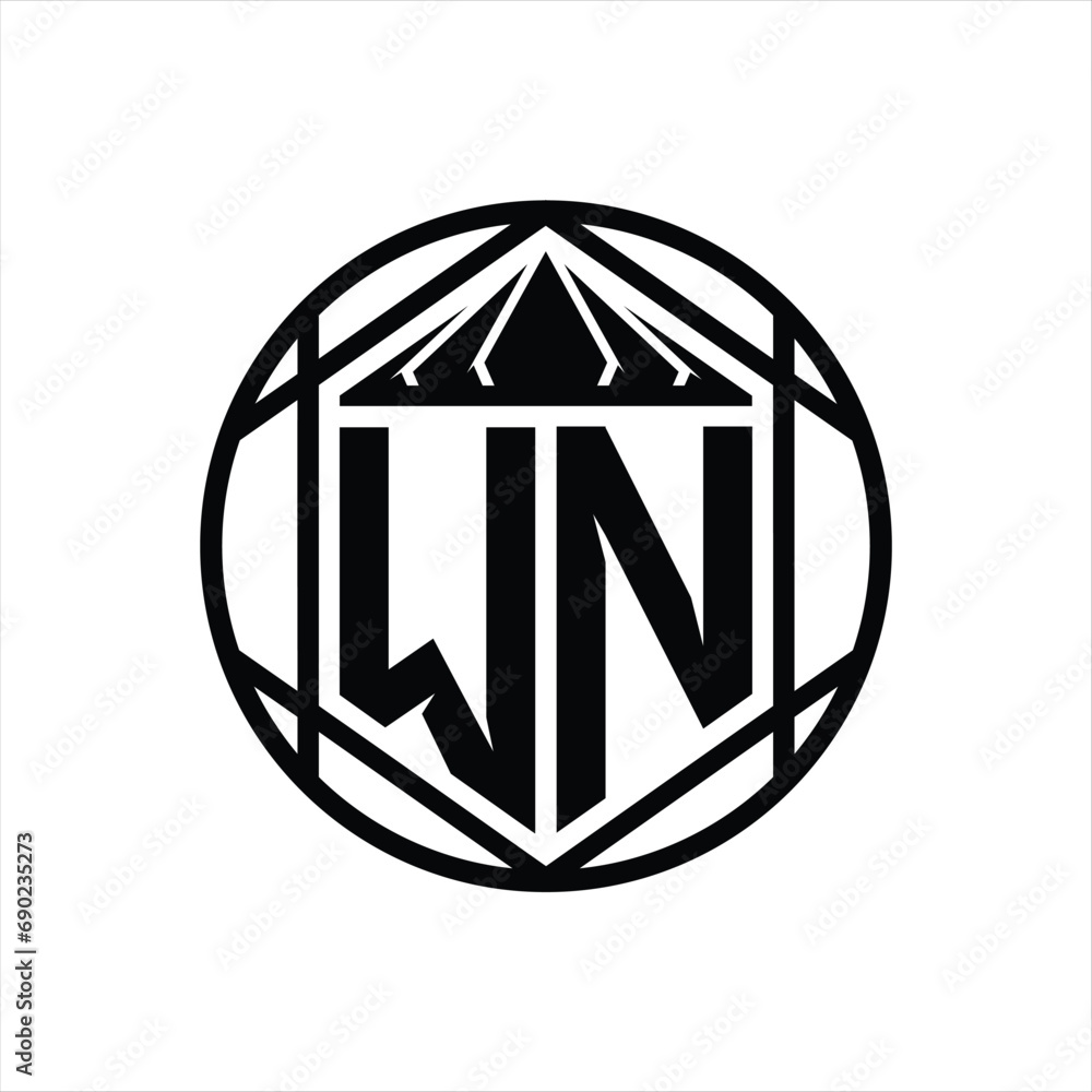 WN Letter Logo monogram hexagon slice crown sharp shield shape isolated circle abstract style design WN Letter Logo monogram hexagon slice crown sharp shield shape isolated circle abstract style design