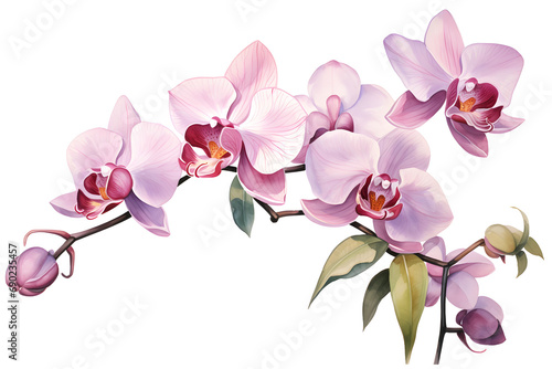 a branch of orchid flowers, hand-painted style, isolated background, transparent photo
