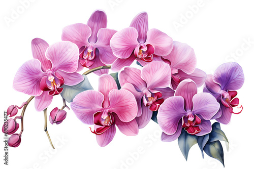 a branch of orchid flowers  hand-painted style  isolated background  transparent
