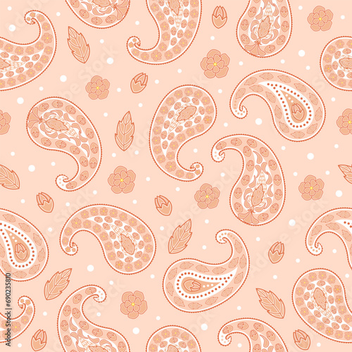 Peach fuzz paisley floral print. vintage botanical flower seamless pattern. bohemian style floral pattern. good for fabric, fashion design, summer dress, clothing, wallpaper, pajama, textile.