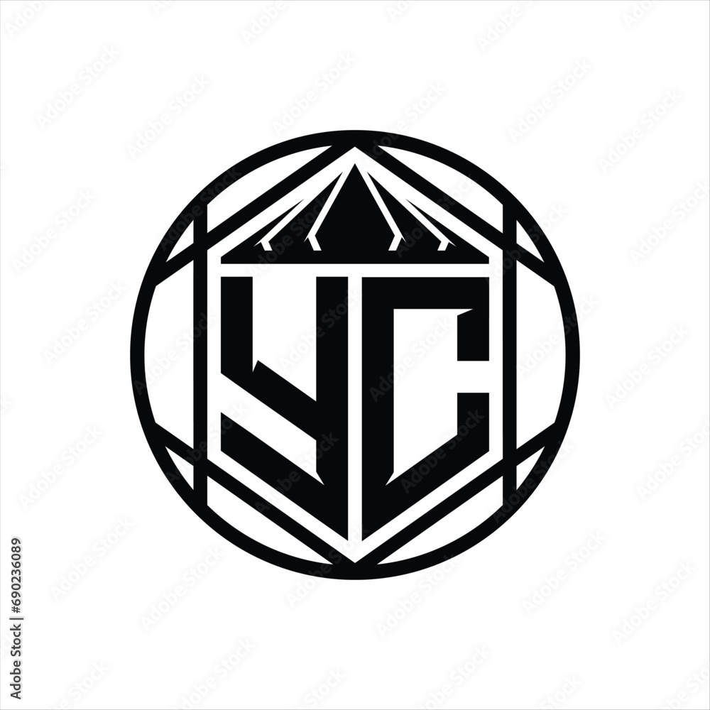YC Letter Logo monogram hexagon slice crown sharp shield shape isolated circle abstract style design YC Letter Logo monogram hexagon slice crown sharp shield shape isolated circle abstract style design