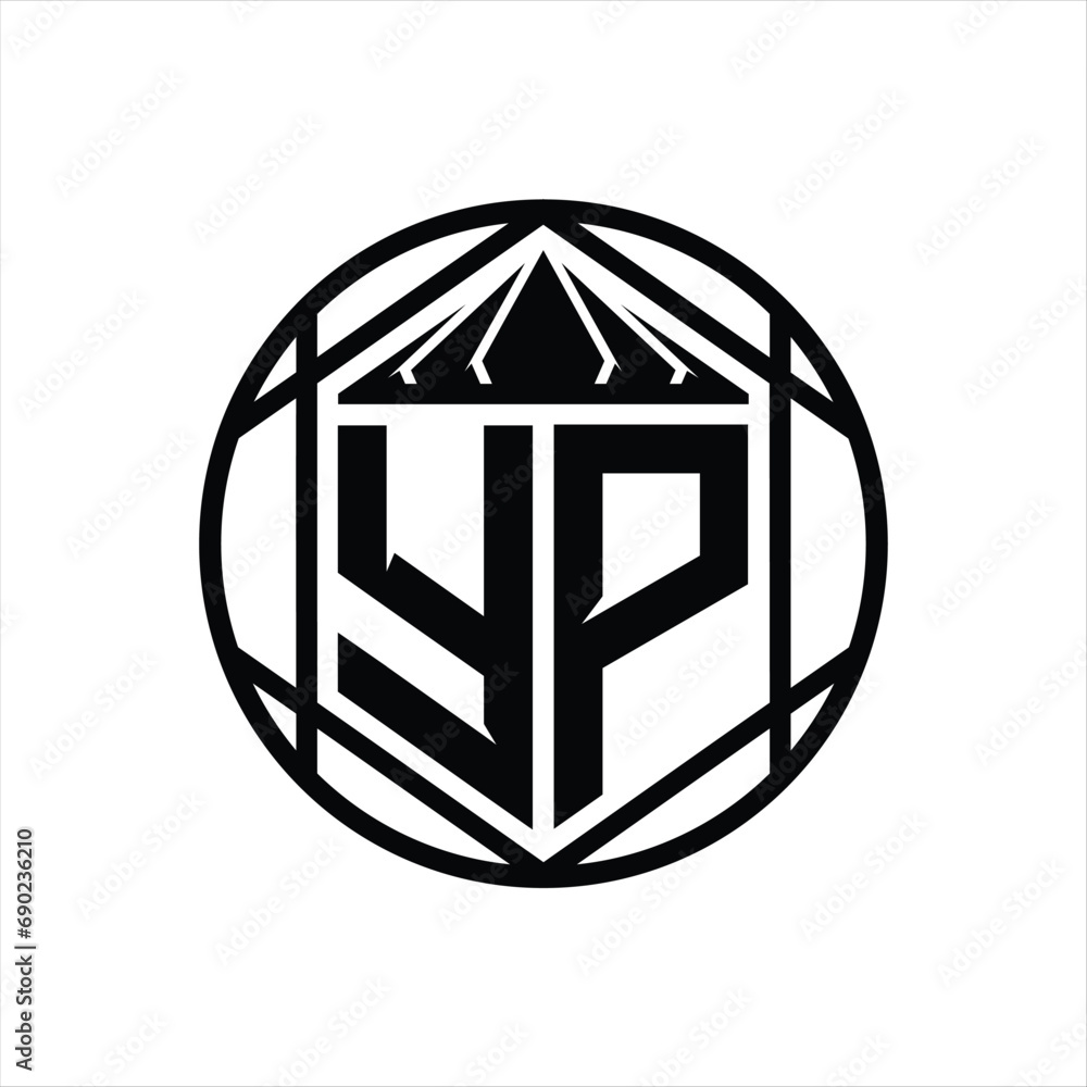 YP Letter Logo monogram hexagon slice crown sharp shield shape isolated circle abstract style design YP Letter Logo monogram hexagon slice crown sharp shield shape isolated circle abstract style design