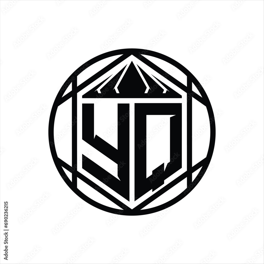 YQ Letter Logo monogram hexagon slice crown sharp shield shape isolated circle abstract style design YQ Letter Logo monogram hexagon slice crown sharp shield shape isolated circle abstract style design