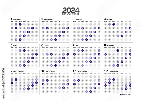 葬儀関係に必須の2024年の友引カレンダー 月曜始まり