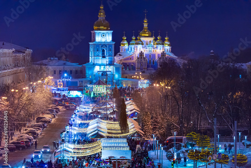 Christmas fair and celebration in Kyiv city center.