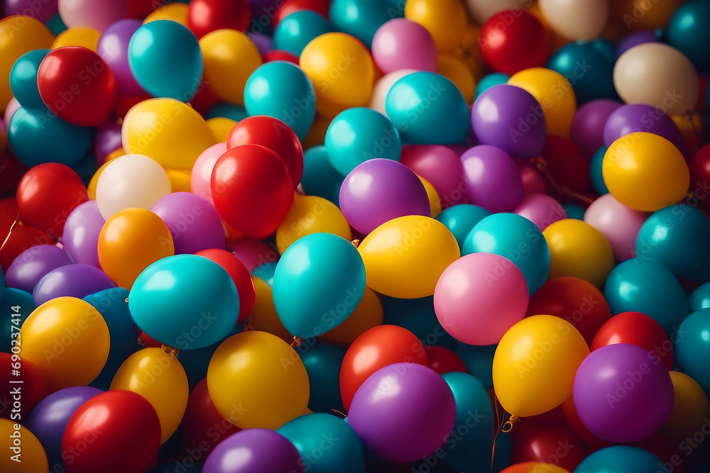 Multicolored balloons background. Full frame. AI generated Multicolored balloons background. Full frame. AI generated
