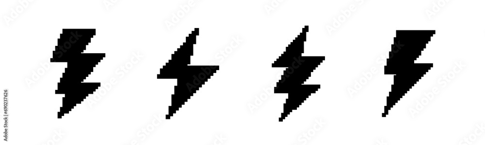 Fototapeta premium 8 bit lightning bolt retro black silhouette icon. 8 bit battery charge symbol vector