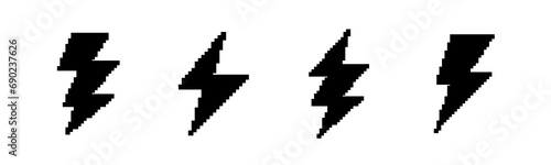 8 bit lightning bolt retro black silhouette icon. 8 bit battery charge symbol vector