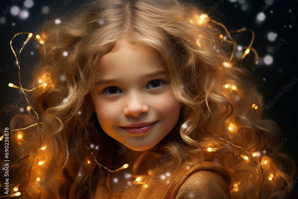 Generative AI portrait of cute adorable girl enjoying atmosphere christmas decorations Generative AI portrait of cute adorable girl enjoying atmosphere christmas decorations