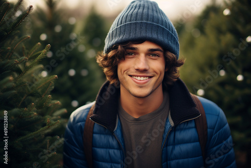 Photo image of handsome cheerful man preparing new year holidays generative AI technology