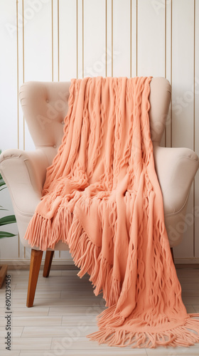 Blanket in fuzz peach color, ai generated