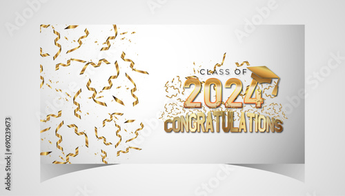 Class of 2024 Congratulations Graduates. Academic Cap and Diploma Graduation Ceremony. Vector Template for Senior Class of University, Year 2024 Banner, Party, High School or College Graduate